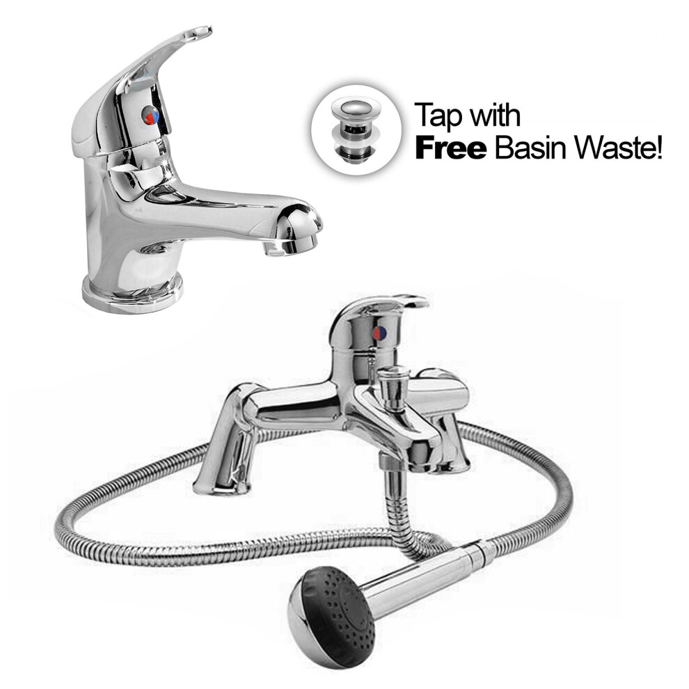 Dame Bathroom Basin Mono Mixer Tap, Bath Shower Mixer Tap & Waste