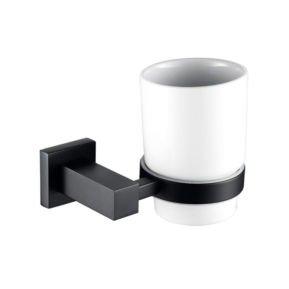 Square Matte Black Single Tumbler Cup and Holder Set