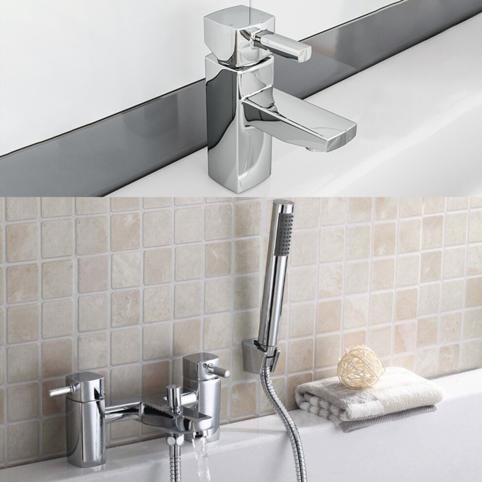 Newport Square Basin Sink Mono Mixer Tap & Bath Shower Mixer Tap Chrome