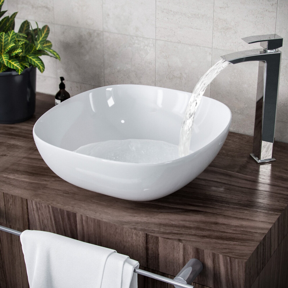 Nes Home Etive 330 X 410Mm Square Rounded Cloakroom Counter Top Basin Sink Bowl White
