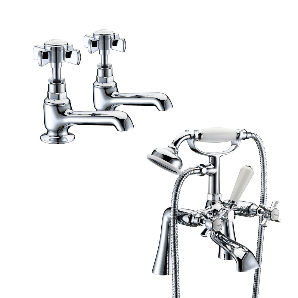 Trafford Twin Basin Taps & Bath Shower Mixer Tap Chrome 5060920923013