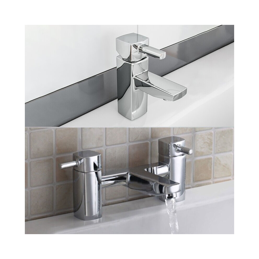 Newport Square Basin Sink Mono Mixer Tap & Bath Filler Tap Chrome