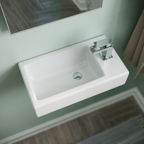 NES Home Tulla 455 x 250mm Large Rectangle Wall Hung Cloakroom Basin Sink 1