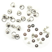 HAND Silver Tone Decorative Metal Binding Screws with Ring for Leather Goods, Shoes, Bags, Garments - 9 x 9 mm - Set of 10
