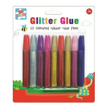 10pk Glitter Glues Pens -  glitter 10 glue colours pens assorted pack art craft