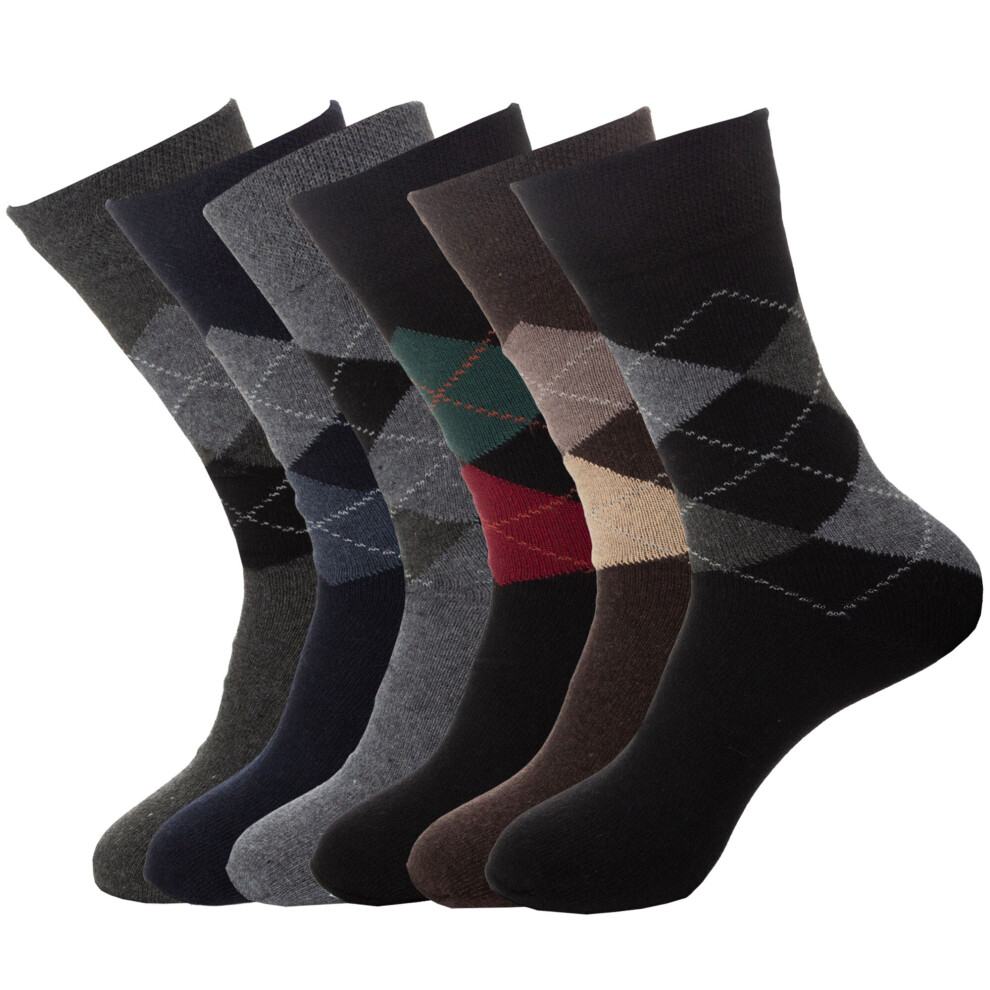 (Multicoloured (Lamb Wool), 6 Pack) Mens Wool Diabetic Socks Non Elastic Warm Thick Sock 6-11