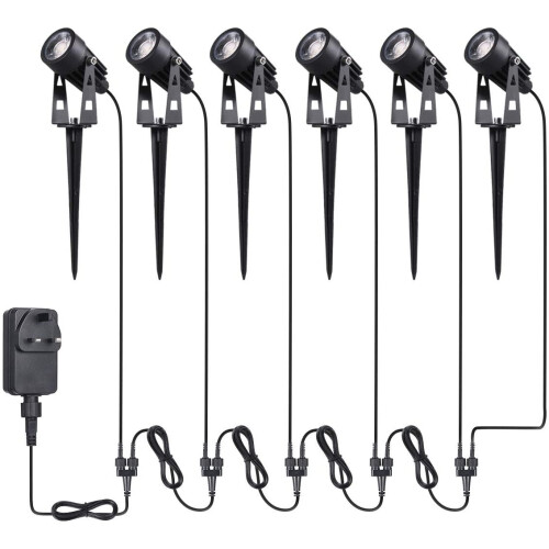 6 Pack 12V 6.56ft Garden Spike Lights Mains Powered Ip65 Waterproof Outdoor Decorative Garden Spotlights for Pathway Pat