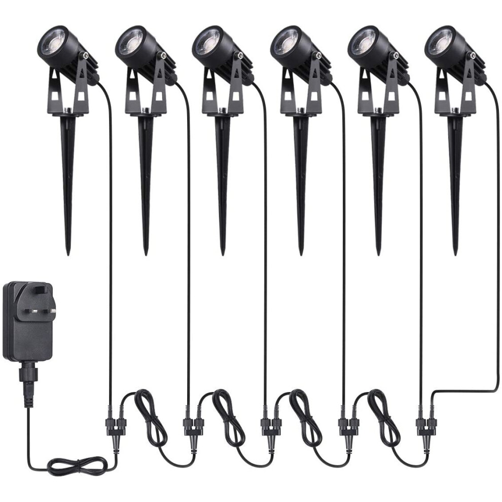 6 Pack 12V 6.56ft Garden Spike Lights Mains Powered Ip65 Waterproof Outdoor Decorative Garden Spotlights for Pathway Pat