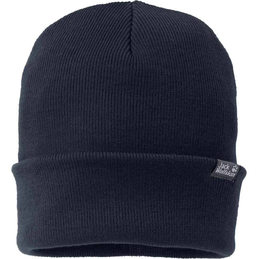 (One Size, Night Blue) Jack Wolfskin Unisex Ribbed Fine Knit Cuffed Winter Warm Beanie Hat