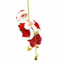 Musical Santa Climbing Rope Ornament - Electric Christmas Decoration with Jingle Bells, 25x12cm Red Santa