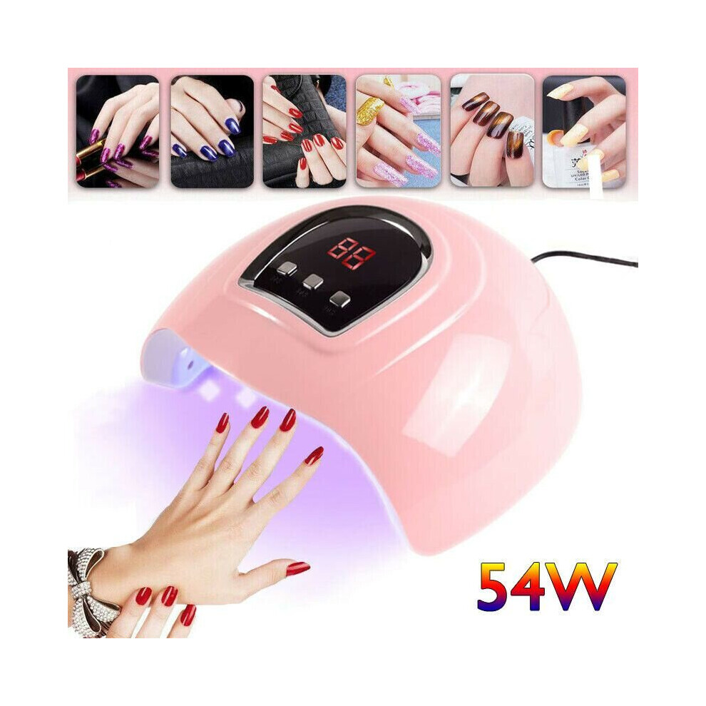 54W Pro Nail Polish Dryer Lamp LED UV Gel Acrylic Curing Light Manicure 3 Timers