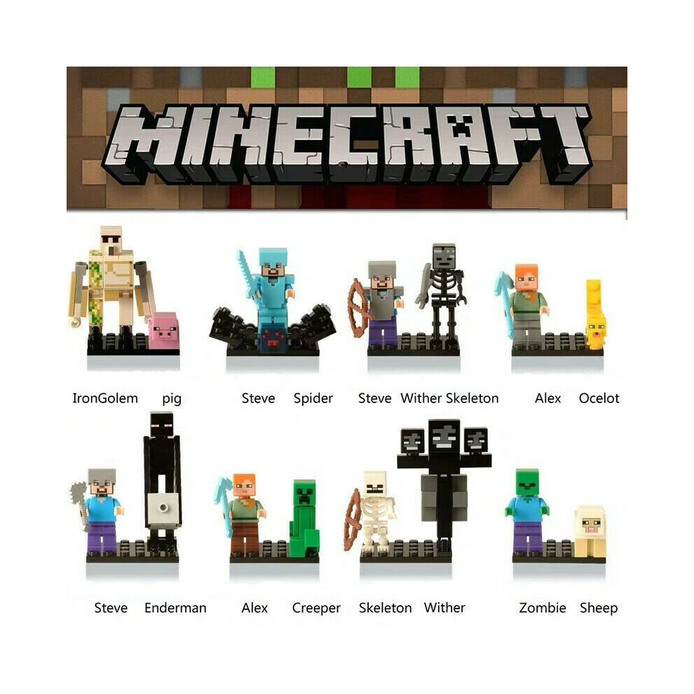 8Pcs FIt Lego Minecraft Diamond Steve Minifigures Kids Toys Gifts