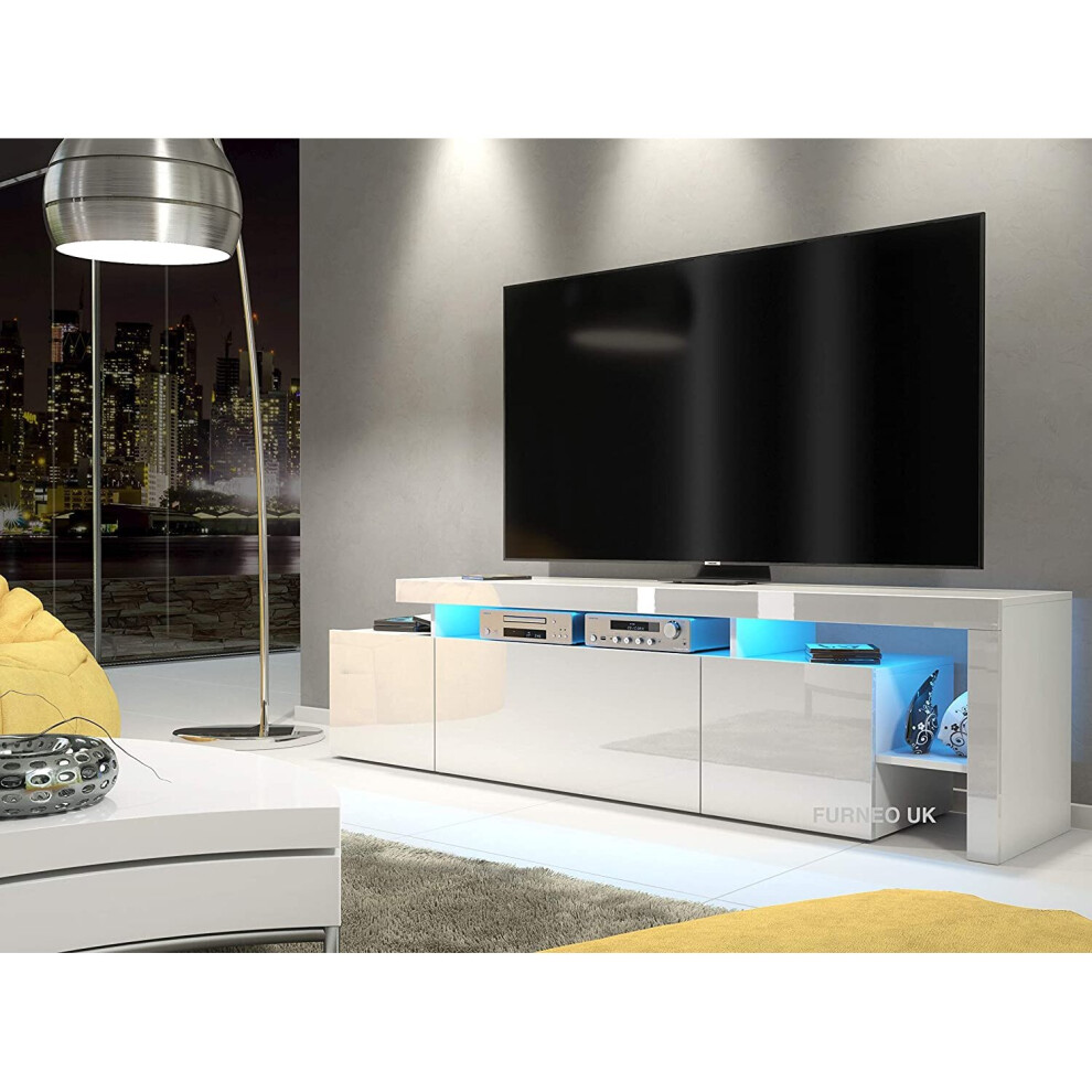 (Blue LED Lights) White TV Stand 186cm Unit Gloss & Matt Indisio01 LED Lights