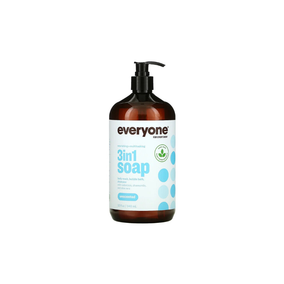 Eo Products Everyone, 3 In 1 Soap, Body Wash, Bubble Bath, Shampoo, Unscented, 32 Fl Oz (946 Ml)