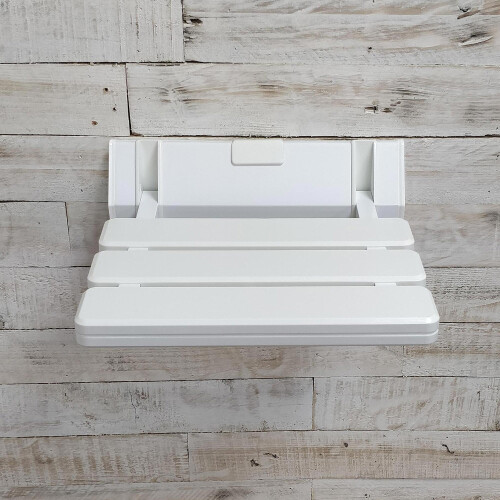 ECOSPA Comfort Fold-Up Shower Seat, Wall-Mounted White Stool, Space-Saving & Sturdy Mobility Aid (Up to 130 kg)
