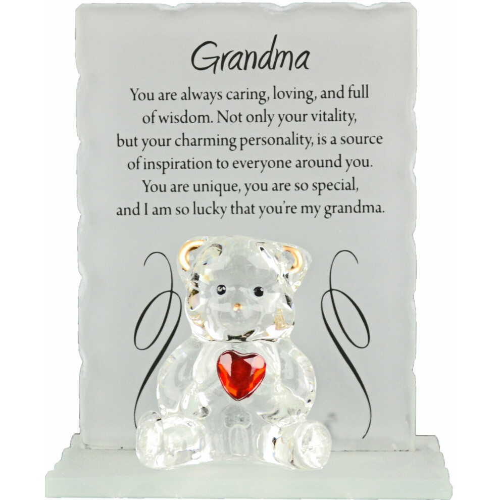 NEW GRANDMA GLASS CRYSTAL BEAR GIFT SET POEM POETIC MESSAGE XMAS HOME