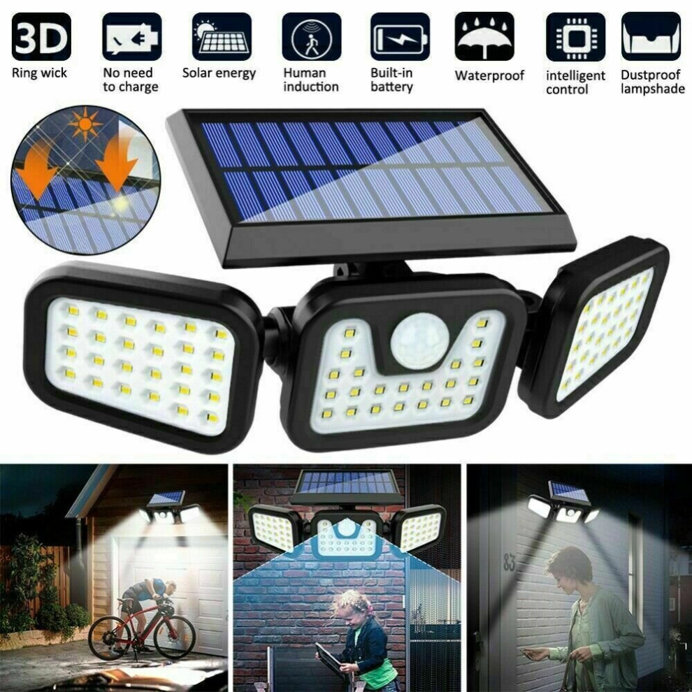 3 Head Solar PIR Motion Sensor Light Outdoor Garden Wall Security Flood Lamp Hot