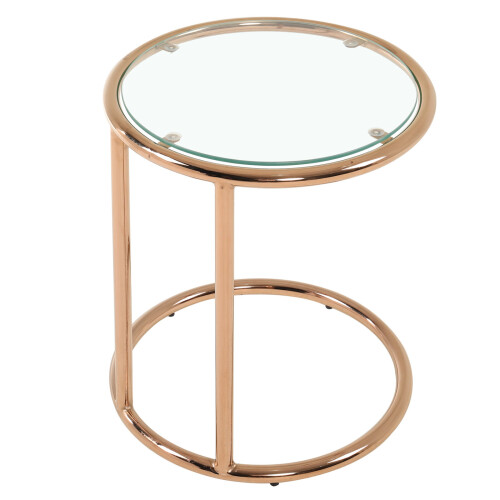 Living And Home Clear Tempered Glass Round Side Table with Metal Base 2