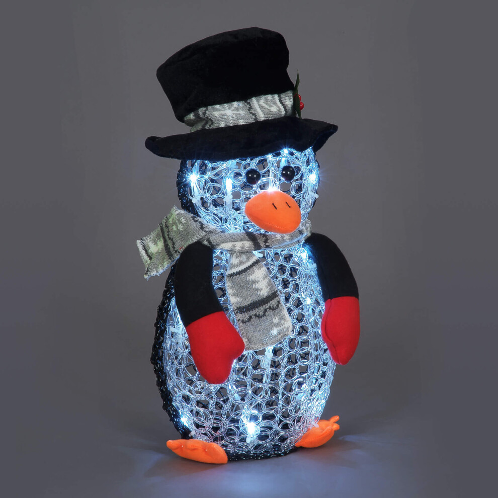 Acrylic Penguin Christmas Decorations with Top Hat & Scarf LED Lights