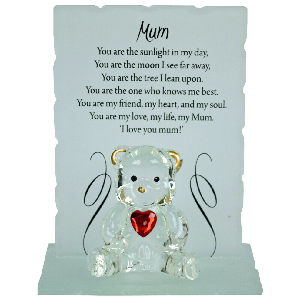 MUM GLASS CRYSTAL BEAR GIFT SET POEM POETIC MESSAGE XMAS HOME DECOR