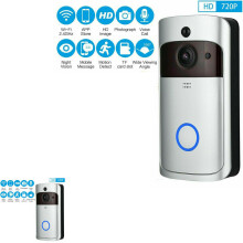 Timbre de vídeo inalámbrico plateado con Wi‑Fi, intercom para teléfono inteligente y sensor de movimiento