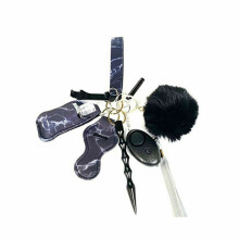 (Black) Defense Key Chain Set Keychain Pendant Personal Alarm Protection Safety