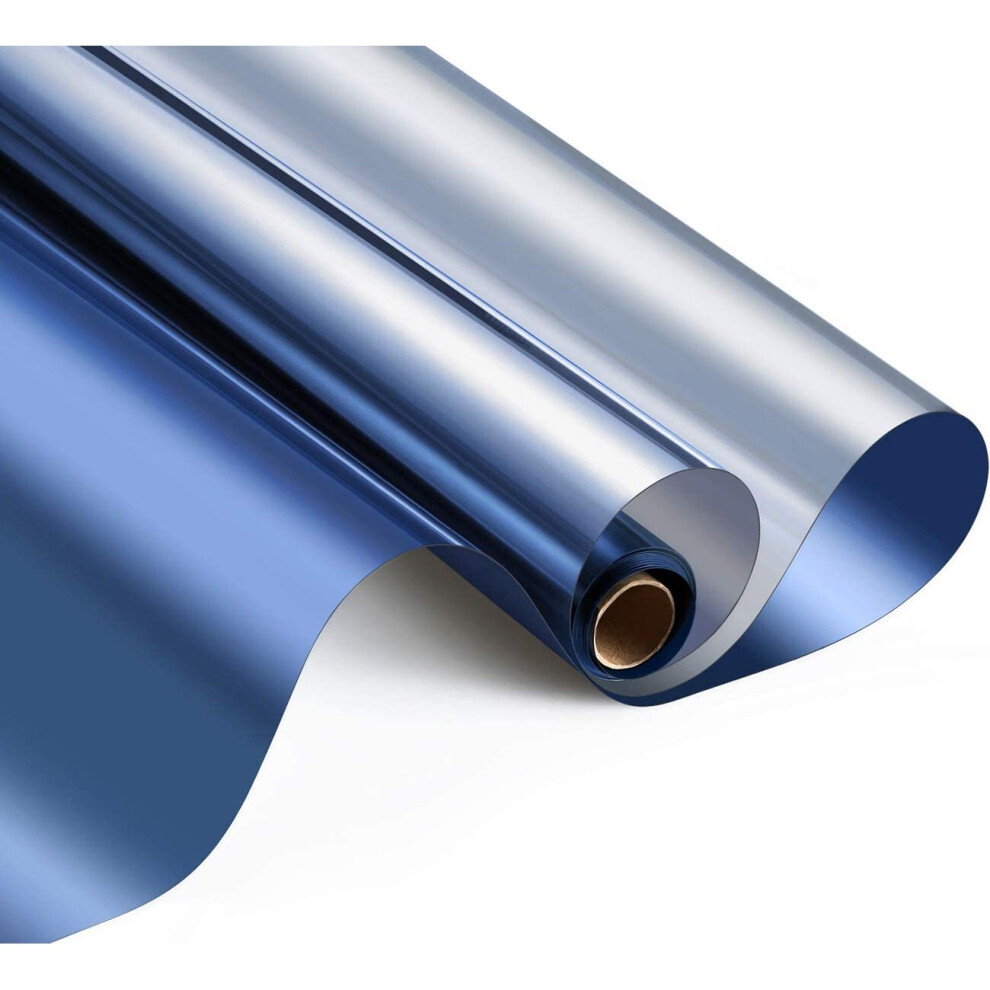 (Blue-Silver, 60x200 cm) One Way Mirror Window Film Privacy Self-adhesive Stickers