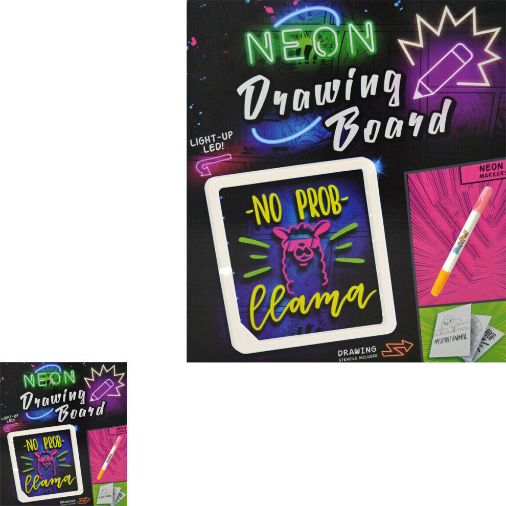 NEW NEON DRAWING BOARD WITH PENS KID WRITING PAINTING LED XMAS GIFT