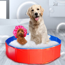 (Red, 80*20cm) Dog Puppy Cat Foldable Water Play Bathing Wash Tub Non-slip Pet Swimming Pool