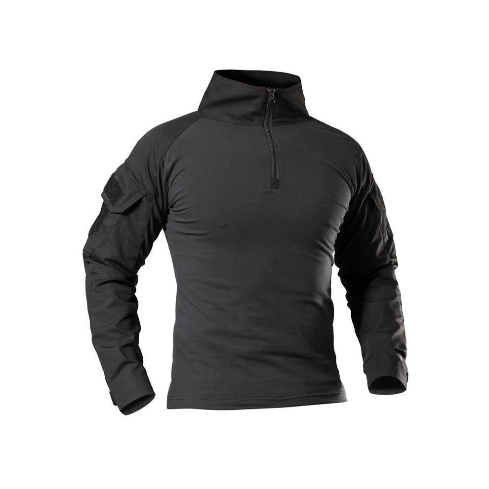 (BLACK, L) Men,s Outdoor Tactical Hiking T-shirts,military Army Camouflage Long Sleeve