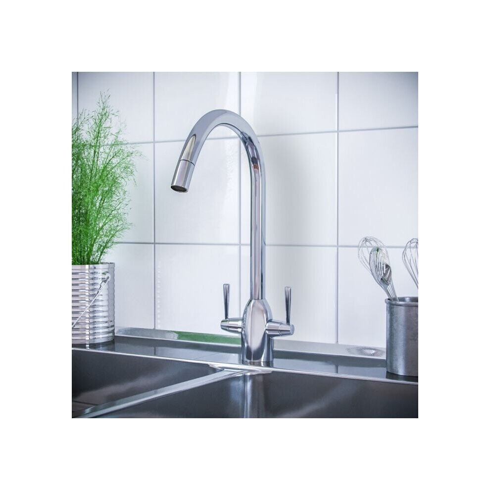 Nes Home Beni Twin Lever Chrome Kitchen Sink Mixer Tap With Swivel Spout