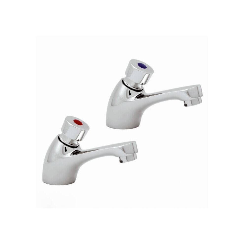 Modern Twin Hot And Cold Bathroom Non Concussive Basin Taps Chrome