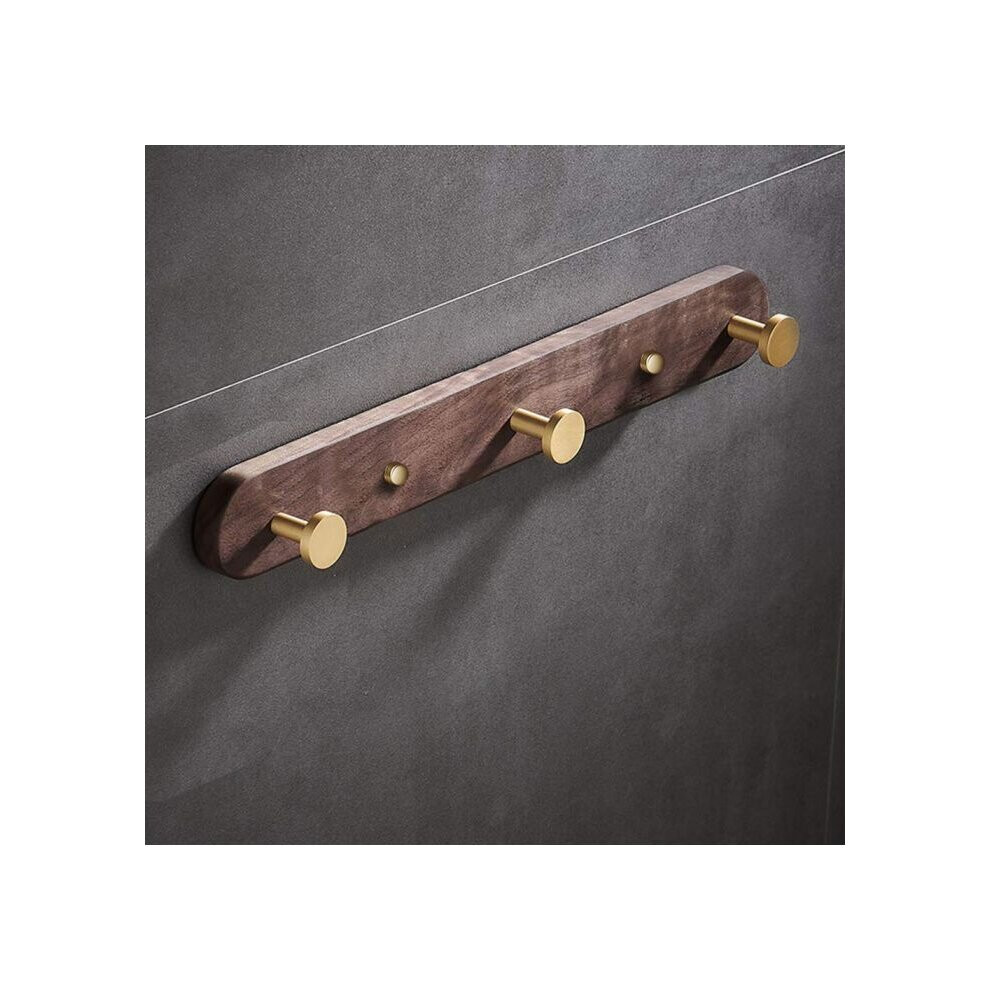 Abloh Luxury 3 Hook Robe/Towel Rack Wooden Walnut & Gold