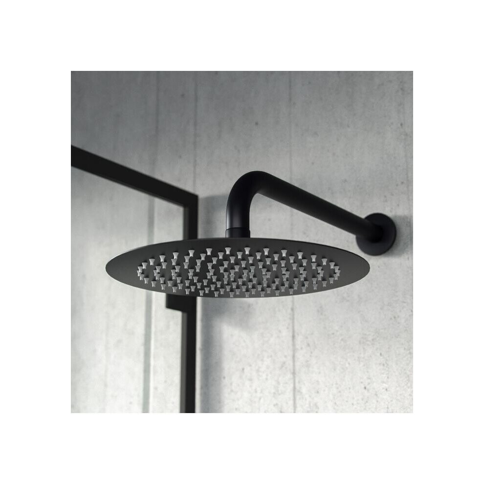 Matte Black Round Rainfall Modern Overhead Shower Slim Head 250mm