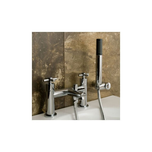 NES Home Crox 4401 Modern Bath Shower Mixer Tap Chrome Ceramic Cartridge, Brass, Diffuser Spout, Deck Mounted 2-Hole 1