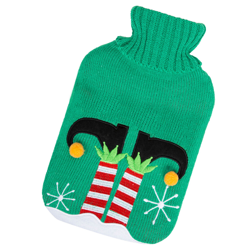 Widdop Elf with Pom Poms Festive Hot Water Bottle & Knitted Cover