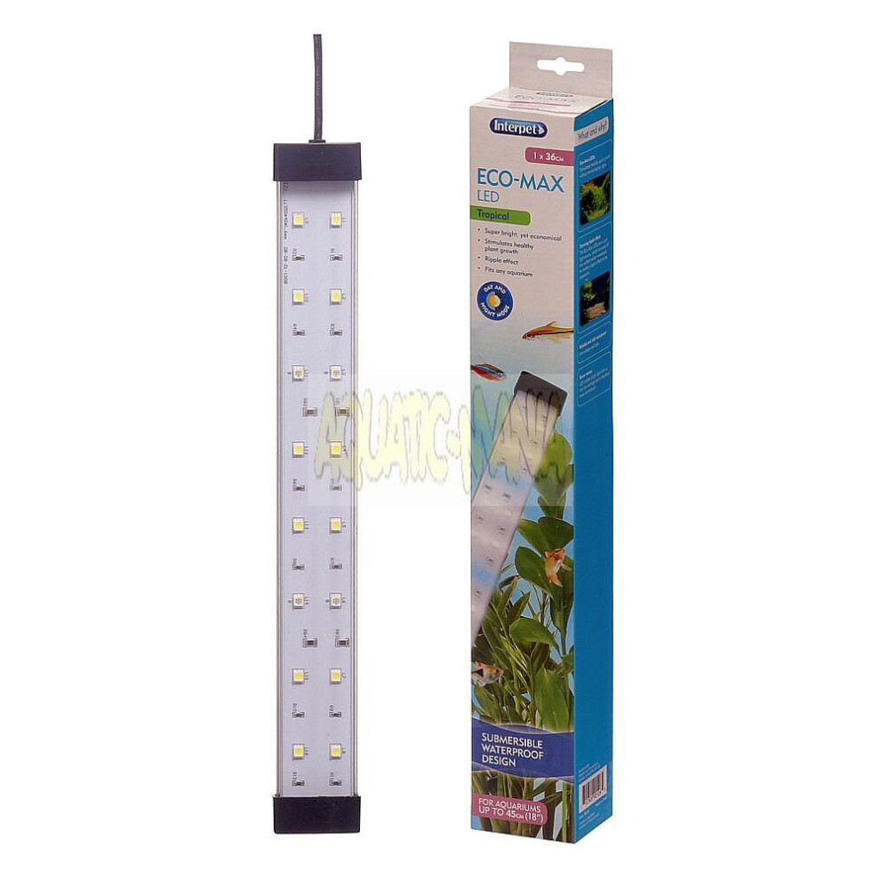 36cm Interpet Eco-Max Bright LED Bulb Strip Tropical Aquarium Light Fish Tank Lighting Encourages Plant Growth, for Aquariums up to 45cm