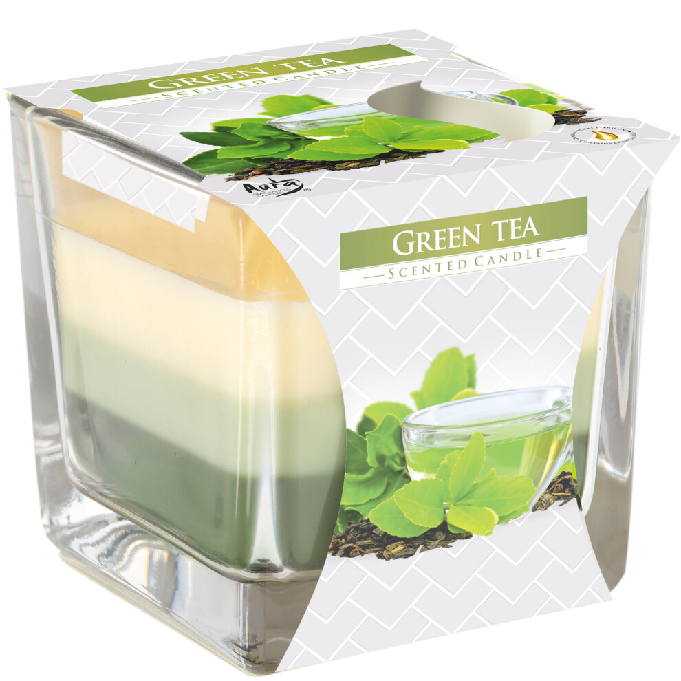 (Green Tea) Layered Tri-Coloured Double Wick Scented Candle