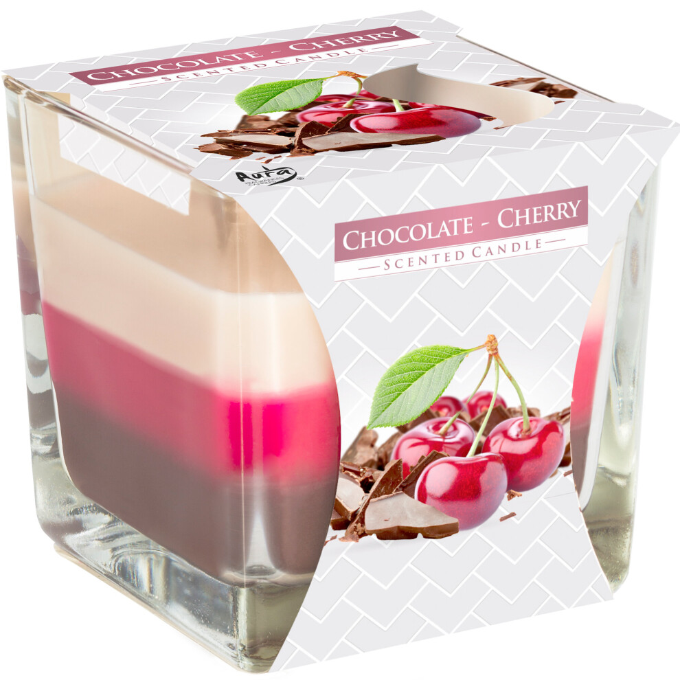 (Chocolate Cherry) Layered Tri-Coloured Double Wick Scented Candle