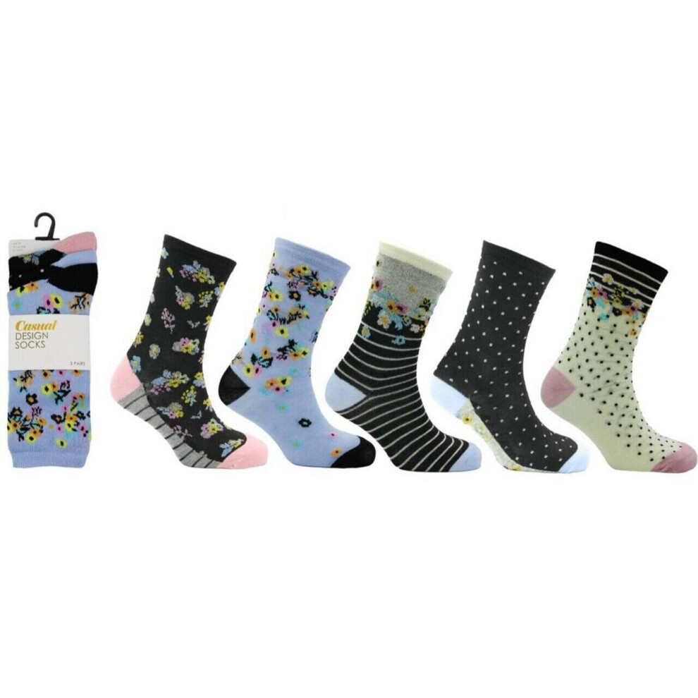 (Assorted Floral) 12 Pair Pack Ladies Women Casual Best Design Shoe Socks Floral Design Lycra Cotton Wear UK 4-7