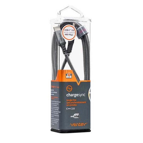 Ventev 1.2M 4ft USB Type-C to USB Type C Alloy Charging Data Cable Steel Grey 1