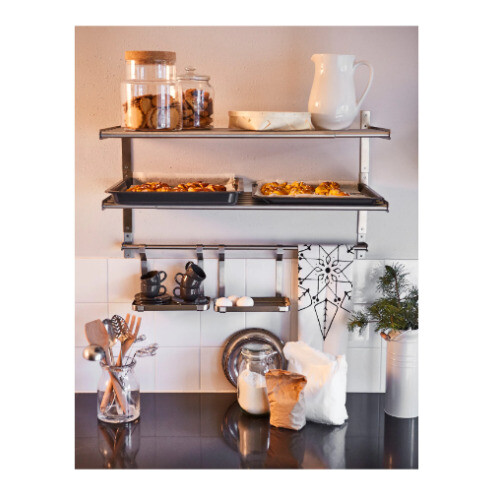 2x Ikea Kitchen Home Wall Shelf Rack Holder Stainless Steel storage 2