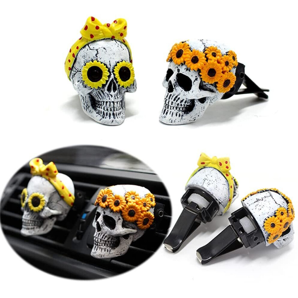 Ghost Head Car Vent Clip Gothic Skull Car Air Outlet Freshener Perfume Clip Horror Skeleton Car Pendant Ornaments Aroma Diffuser Decor