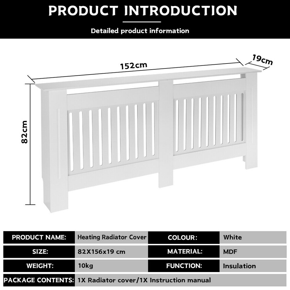 152cm Large Radiator Cover MDF Slat Heating Grill Guard with Top Shelf ...