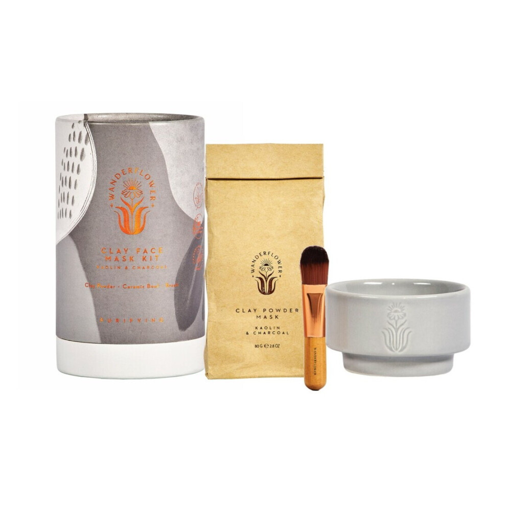 Wanderflower Charcoal & Kaolin Clay Purifying Cleansing Vegan Face Mask Kit