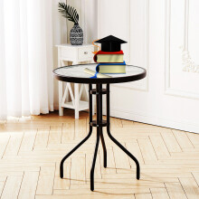 Outdoor Dining Table Garden Bistro Patio Metal Glass Dining Black
