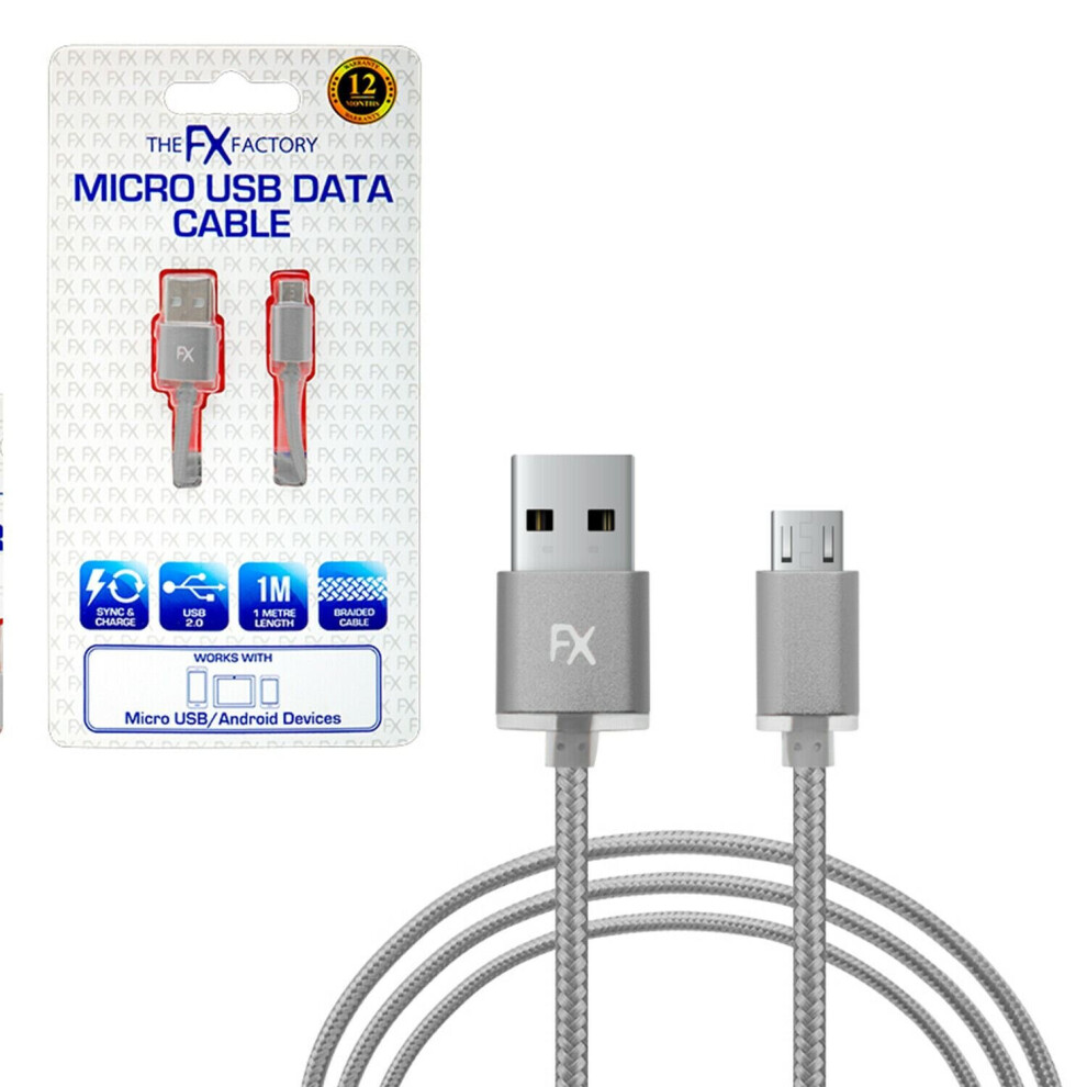 Fx Factory Micro Usb 2.0 Data Cable For Android Devices 1M -Space Grey 5060488849374