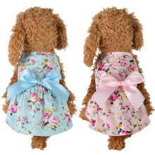 (Blue, XL) Spring Summer Flower Print Cotton Cute Pet Dress Cat Dog Costume Outfit Clothes