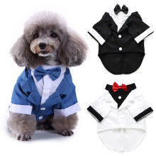 (White, XL) Pet Dog Wedding Formal Bow Tie Tuxedo Suit Jacket Party Groom Costume Clothes