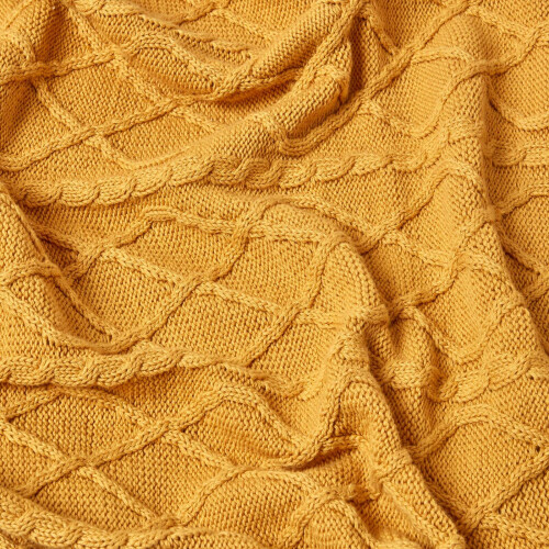 Homescapes (Yellow, 130 x 170 cm) Diamond Cable Knit Cotton Throw 2
